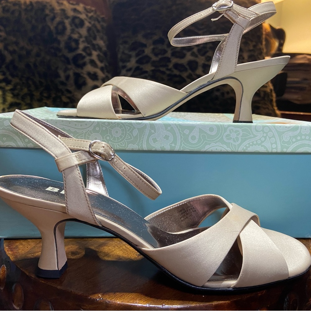 BP champagne satin sandal 7M